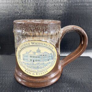 Deneen Pottery Hand Made Coffee Mug Cup Brown Drip Glaze George Washington INN